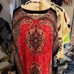 Red Paisley Maxi Dress with Black Trim